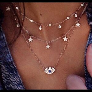 EVIL EYE Multi Layered Gold tone Charm Necklace